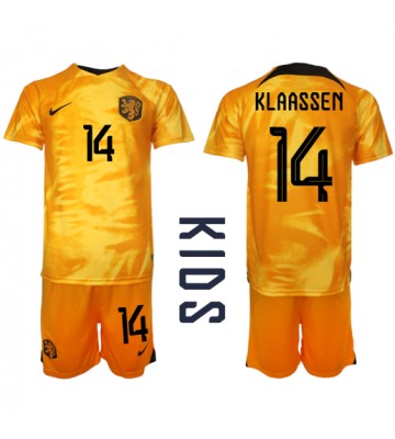Holland Davy Klaassen #14 Hjemmebanesæt Børn VM 2022 Kort ærmer (+ korte bukser)